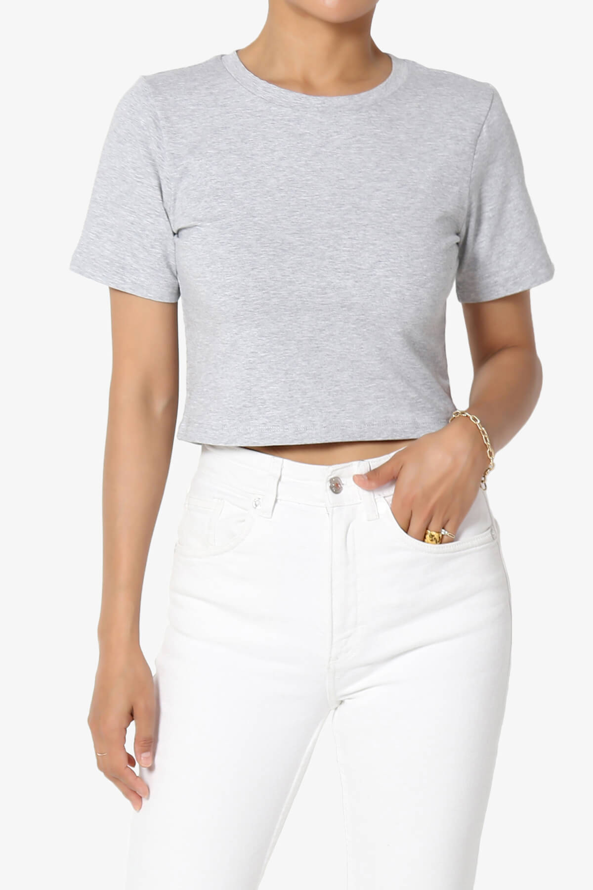 Moore Crew Neck Cotton Crop Tee HEATHER GREY_1