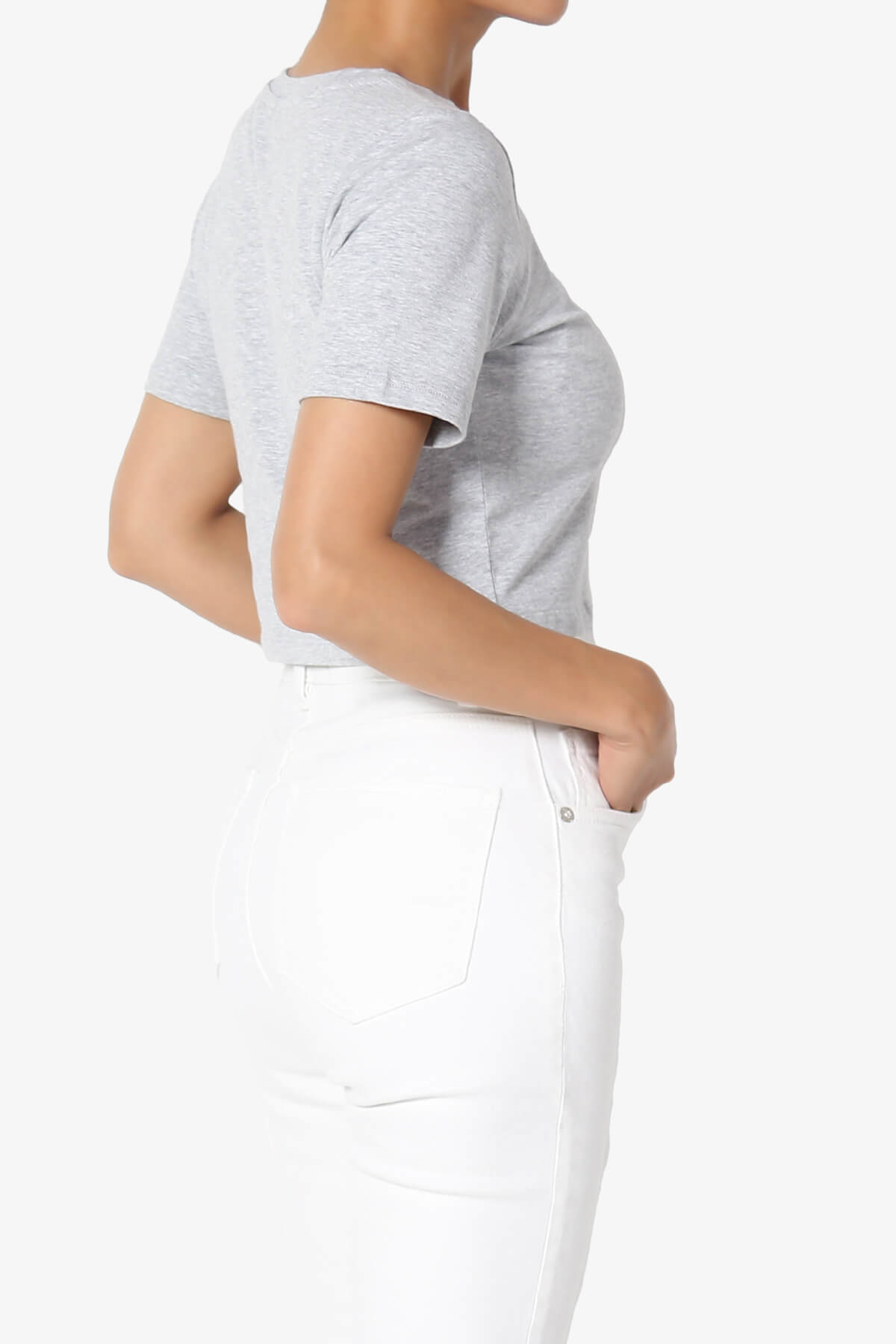 Moore Crew Neck Cotton Crop Tee HEATHER GREY_4