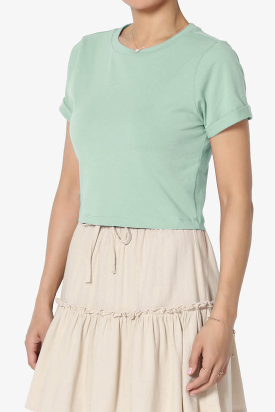 Moore Crew Neck Cotton Crop Tee LIGHT GREEN_3