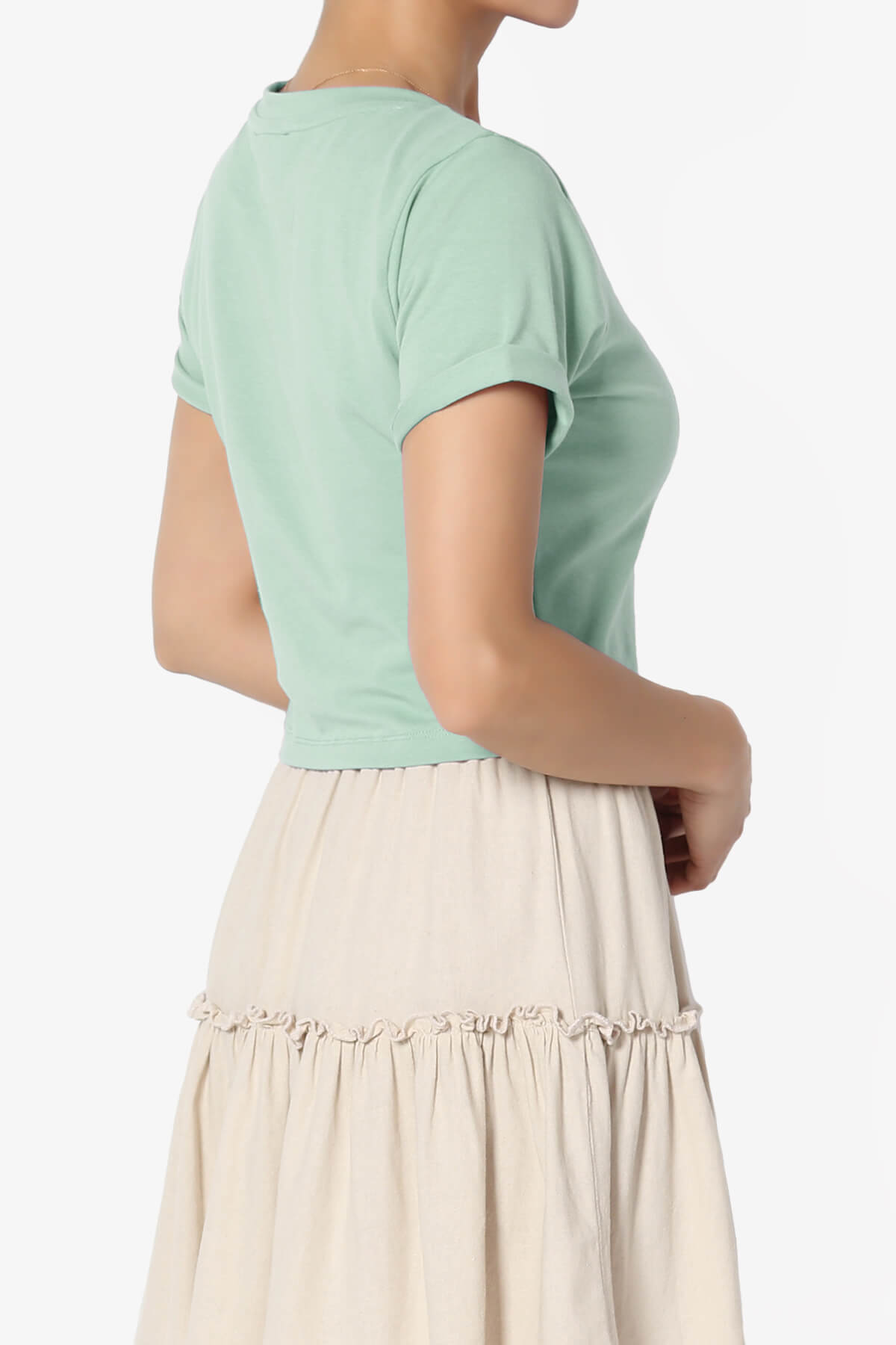 Moore Crew Neck Cotton Crop Tee LIGHT GREEN_4