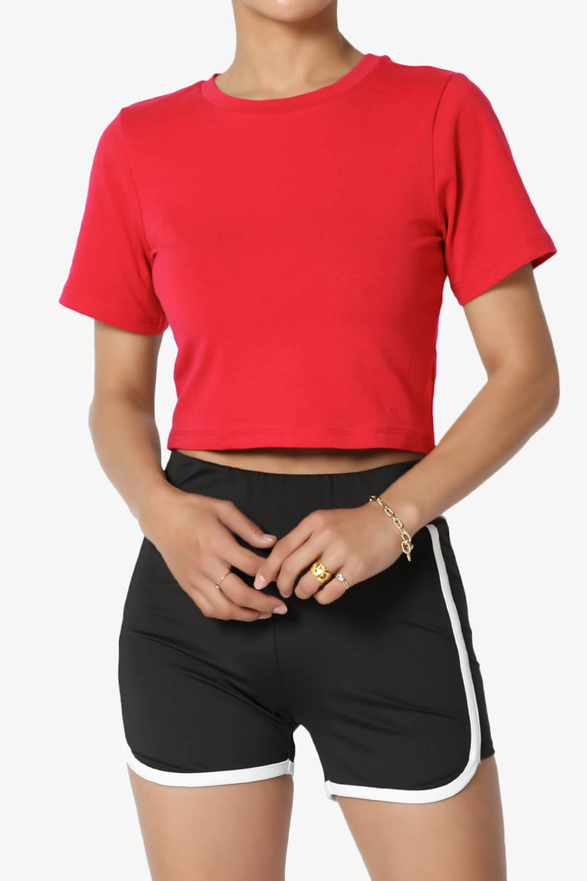 Moore Crew Neck Cotton Crop Tee RED_1
