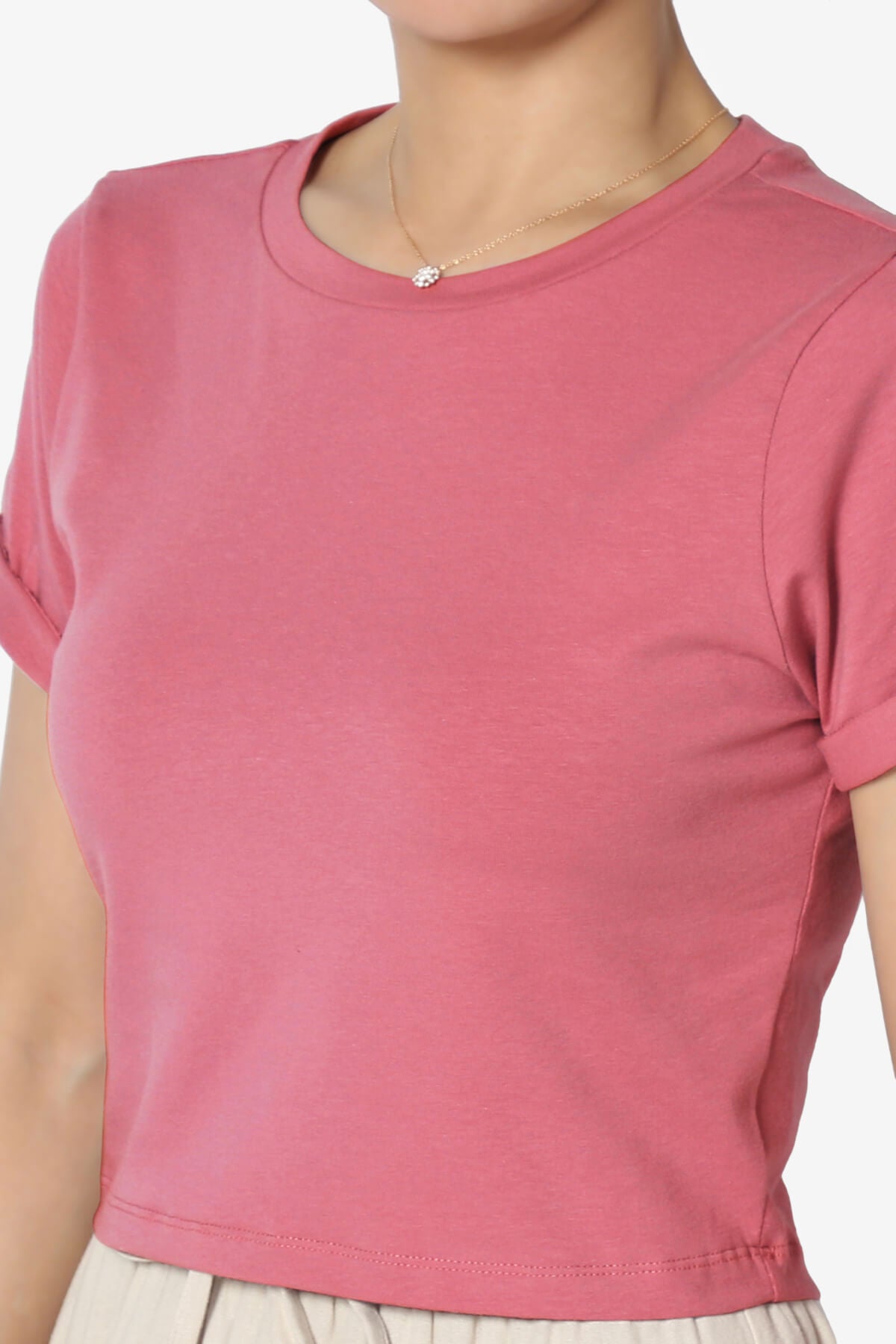 Moore Crew Neck Cotton Crop Tee ROSE_5