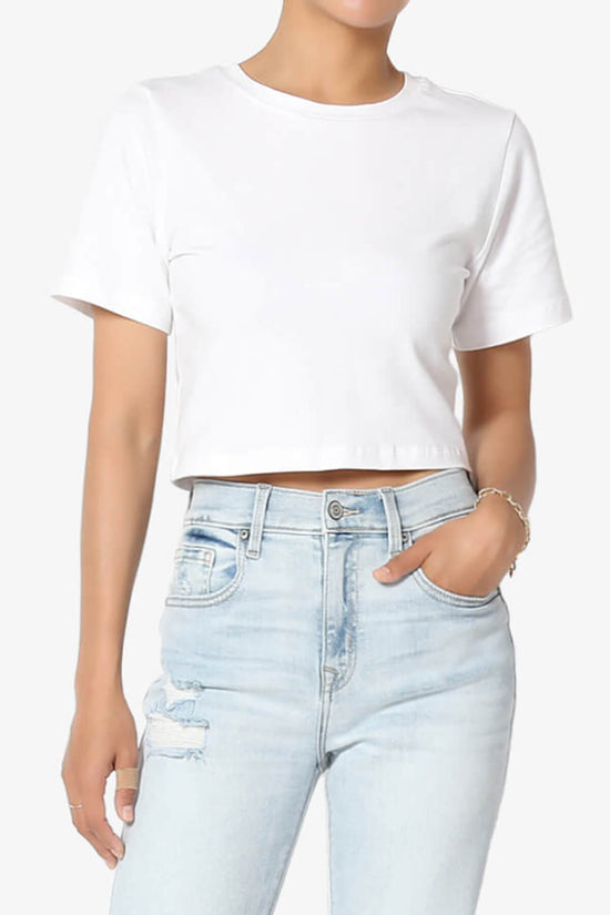 Moore Crew Neck Cotton Crop Tee WHITE_1