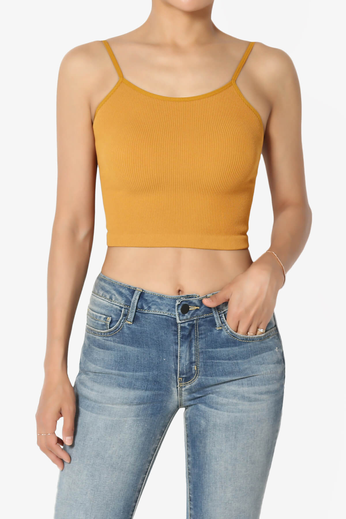 Nadeen Ribbed Seamless Crop Cami GOLDEN MUSTARD_1