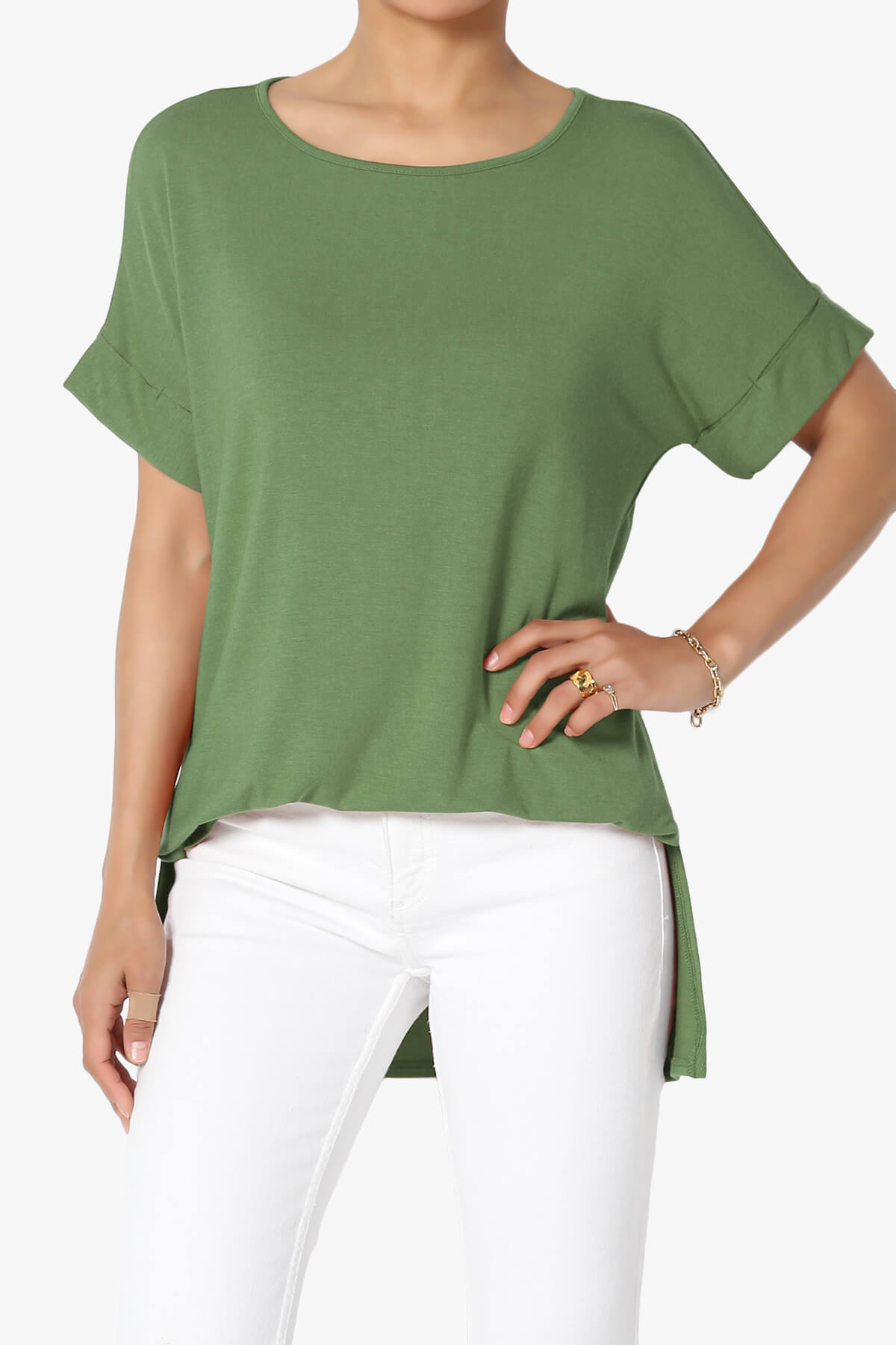 Poloma Modal Jersey Boat Neck Top ASH OLIVE_1