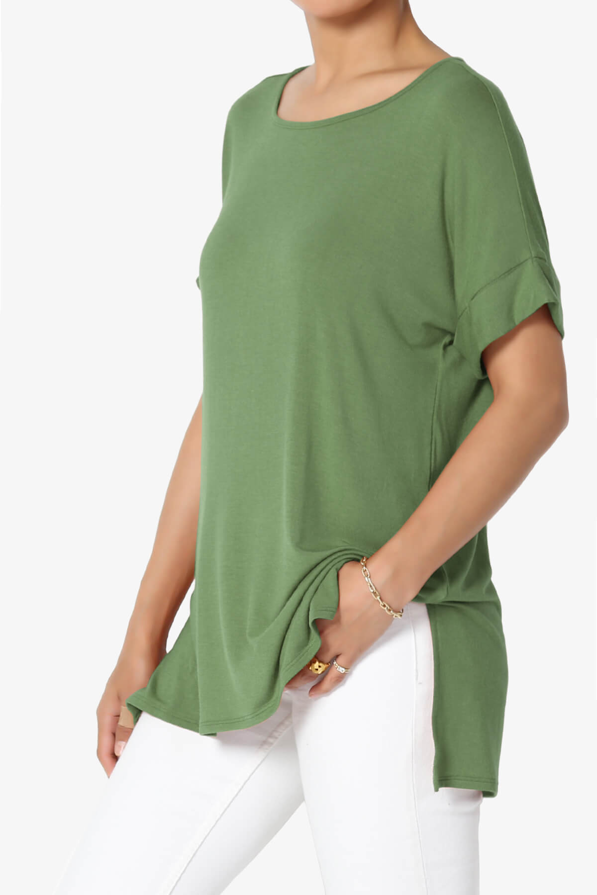 Poloma Modal Jersey Boat Neck Top ASH OLIVE_3
