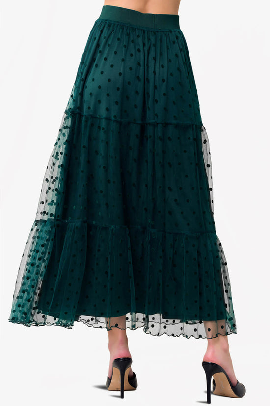Raige Mesh Dot Tiered A-Line Maxi Skirt FOREST GREEN_4