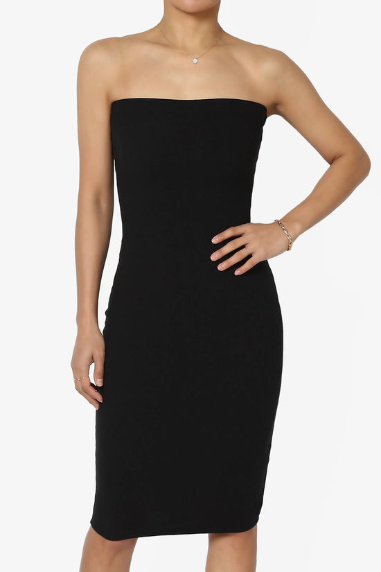 Rebecka Strapless Ribbed Bodycon Midi Dress BLACK_1