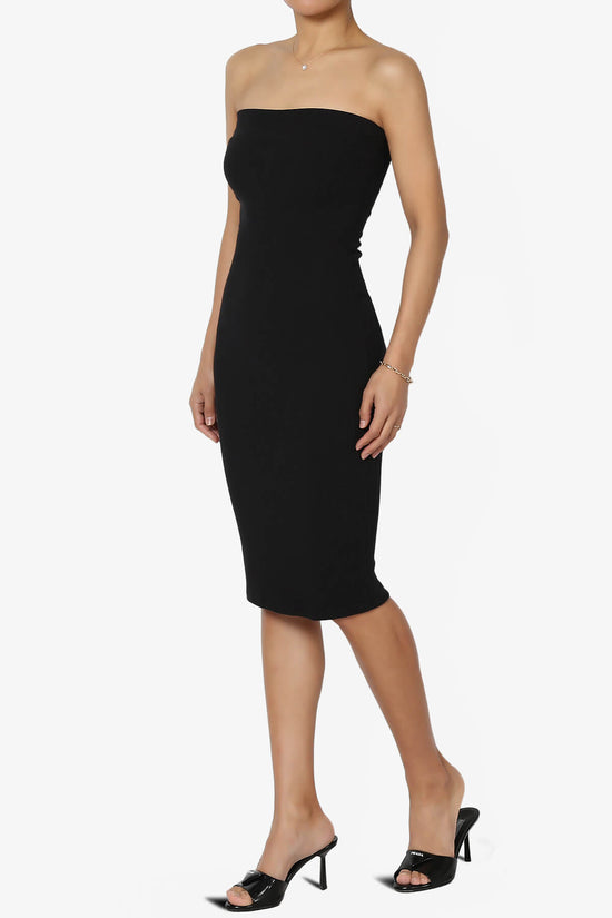 Rebecka Strapless Ribbed Bodycon Midi Dress BLACK_3