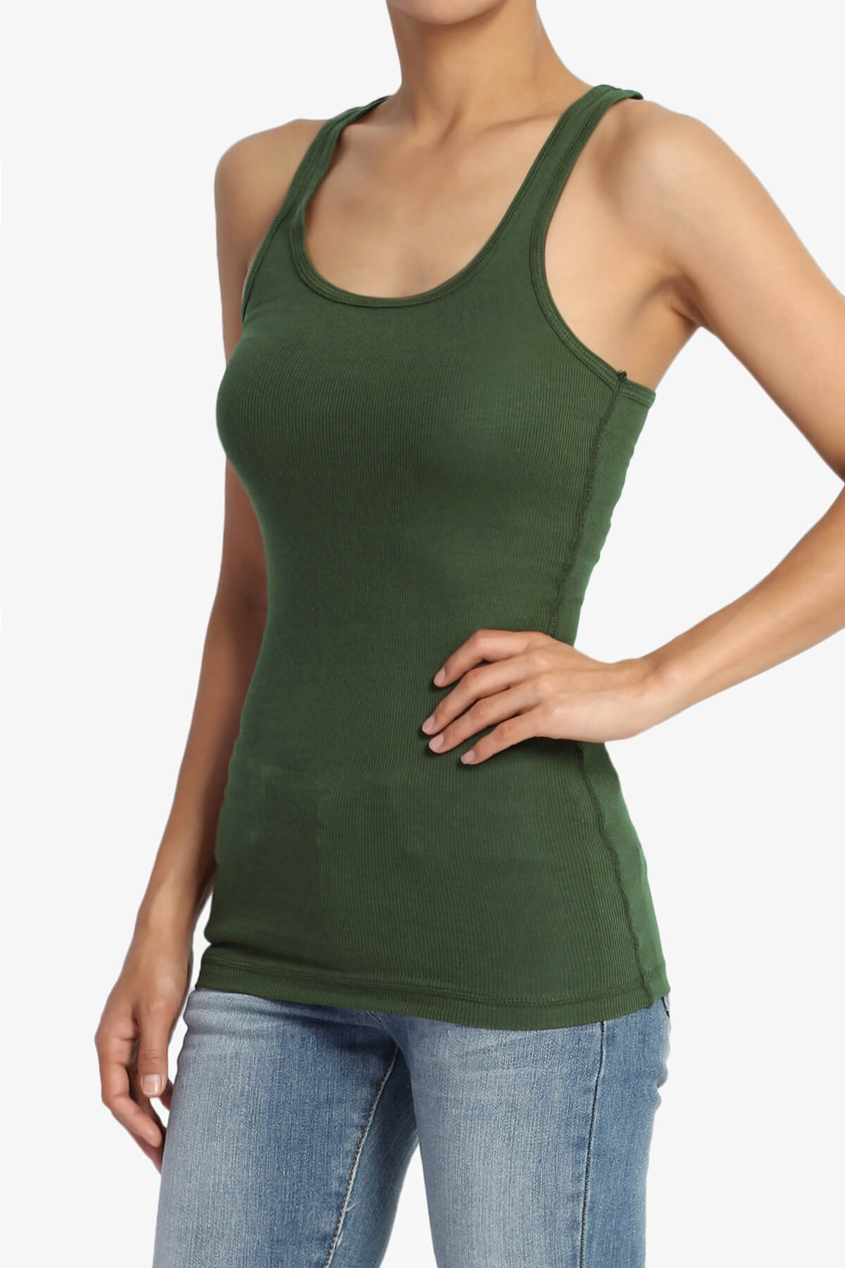 Roxie Racerback Ribbed Tank Top ARMY GREEN_3