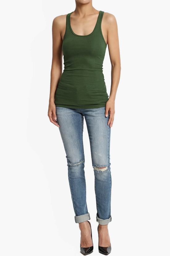 Roxie Racerback Ribbed Tank Top ARMY GREEN_6