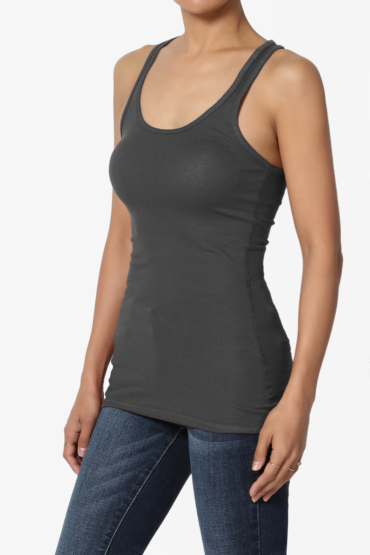 Roxie Racerback Ribbed Tank Top ASH GREY_3