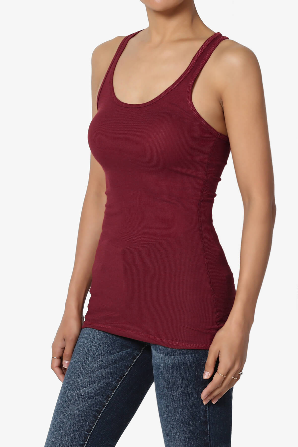 Roxie Racerback Ribbed Tank Top DARK BURGUNDY_3