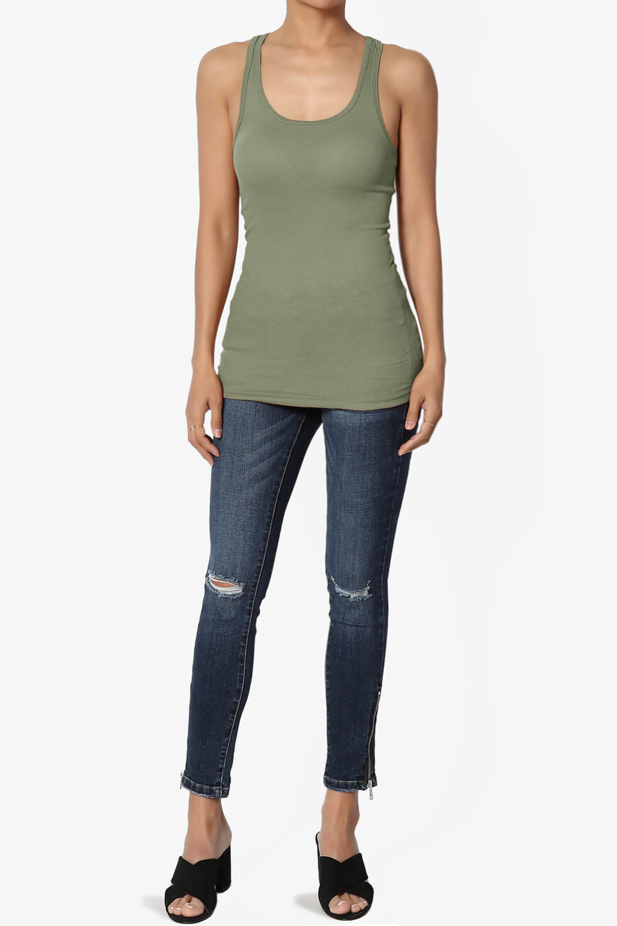 Roxie Racerback Ribbed Tank Top DUSTY OLIVE_6