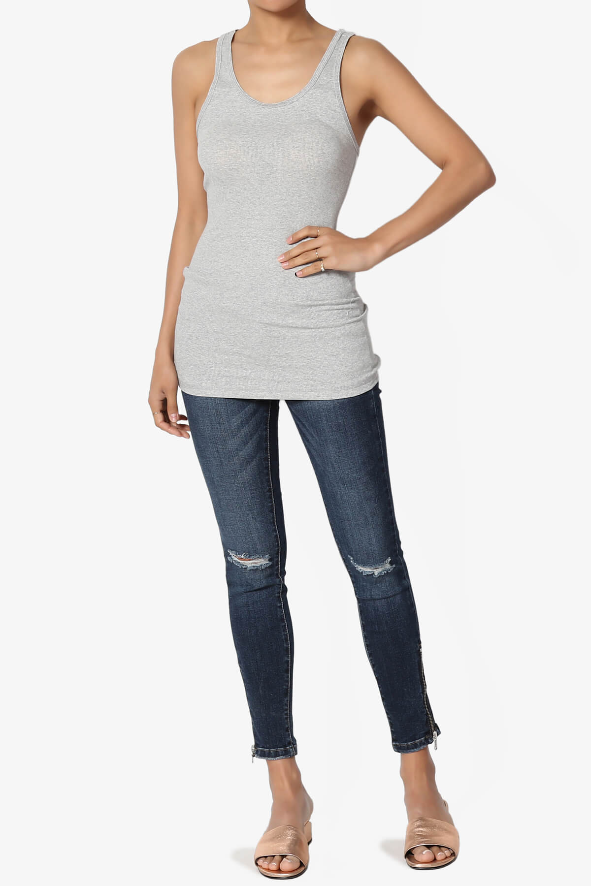 Roxie Racerback Ribbed Tank Top HEATHER GREY_6
