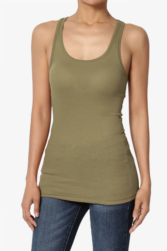 Roxie Racerback Ribbed Tank Top OLIVE KHAKI_1