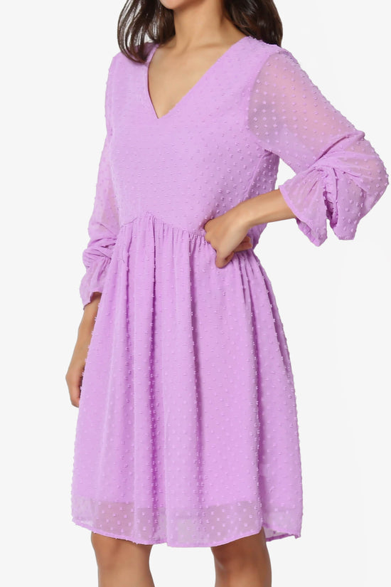 Sandra Swiss Dot Long Sleeve V-Neck Dress BRIGHT LAVENDER_3