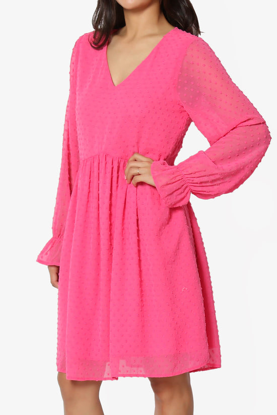 Sandra Swiss Dot Long Sleeve V-Neck Dress FUCHSIA_3