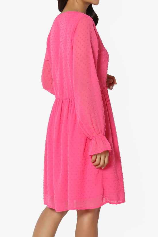 Sandra Swiss Dot Long Sleeve V-Neck Dress FUCHSIA_4