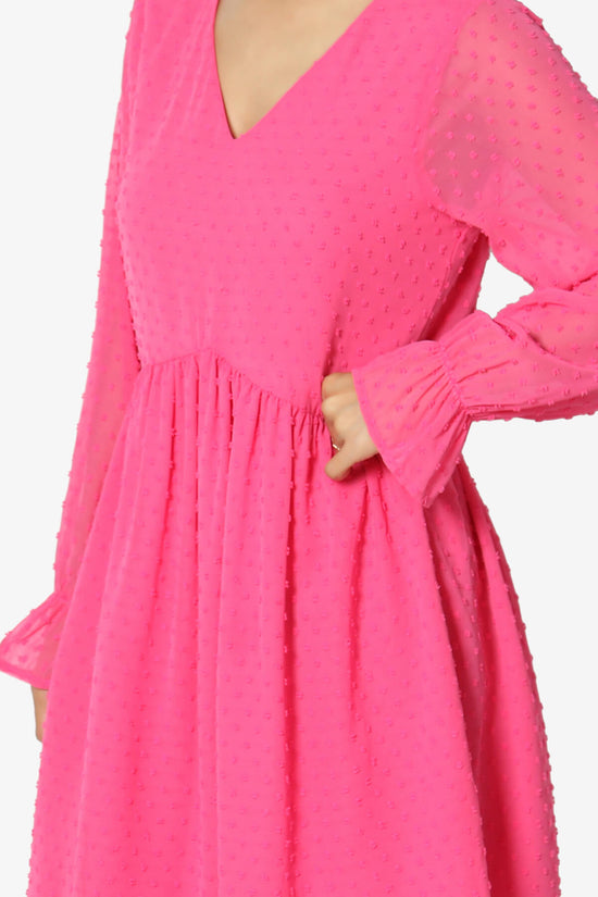 Sandra Swiss Dot Long Sleeve V-Neck Dress FUCHSIA_5