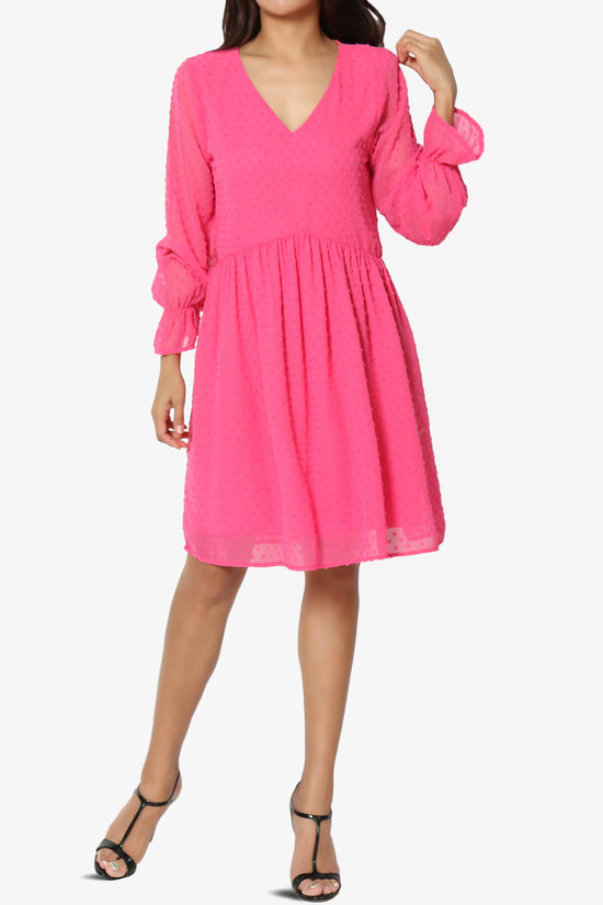 Sandra Swiss Dot Long Sleeve V-Neck Dress FUCHSIA_6