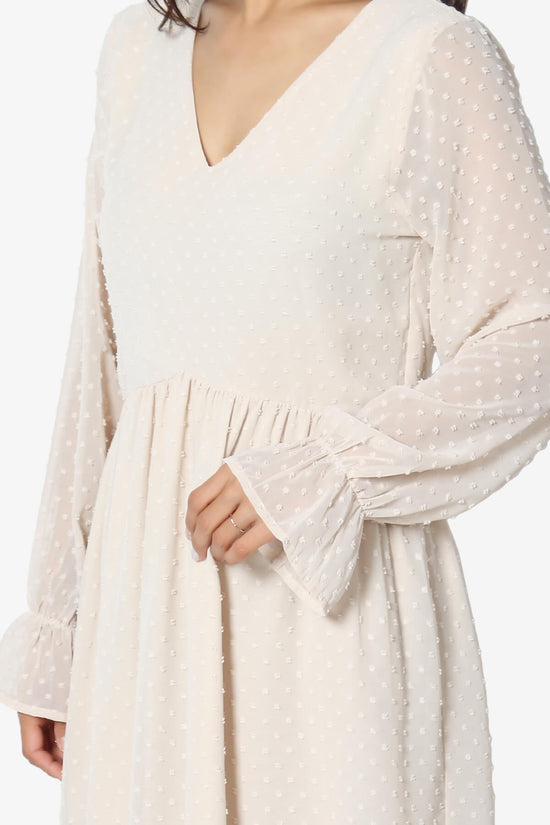 Sandra Swiss Dot Long Sleeve V-Neck Dress SAND BEIGE_5