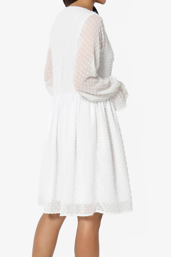 Sandra Swiss Dot Long Sleeve V-Neck Dress WHITE_4