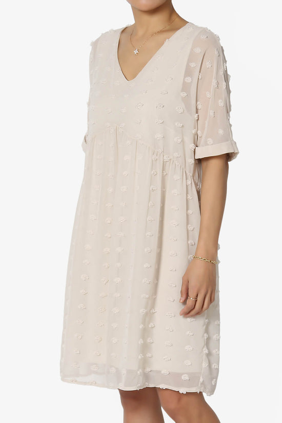 Sandra Swiss Dot Short Sleeve Babydoll Dress SAND BEIGE_3