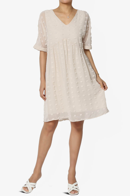 Sandra Swiss Dot Short Sleeve Babydoll Dress SAND BEIGE_6
