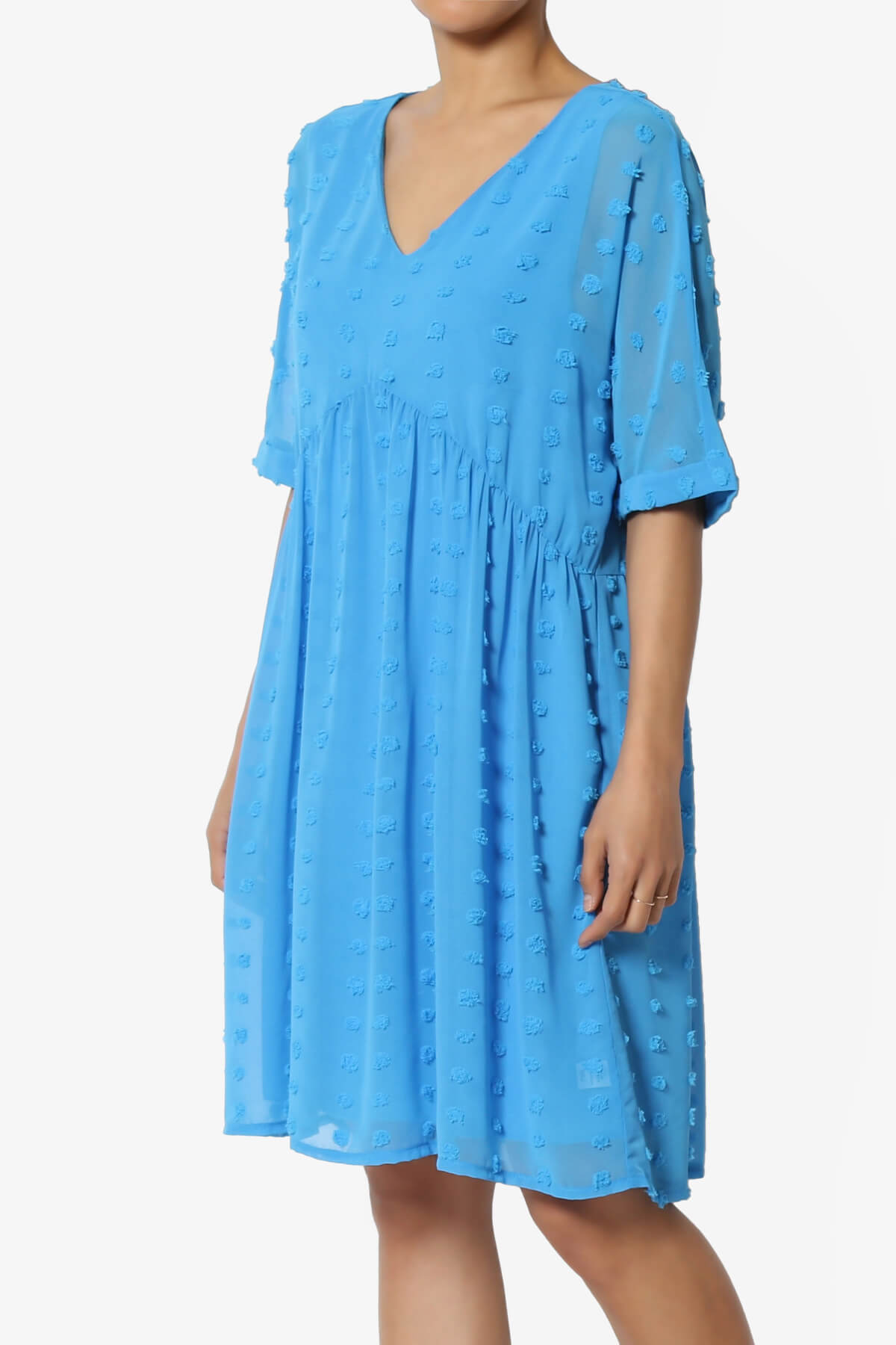 Sandra Swiss Dot Short Sleeve Babydoll Dress SKY_3