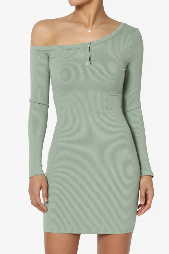 Santana Off One Shoulder Bodycon Mini Dress SAGE_1