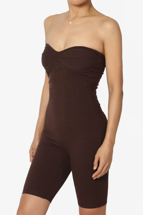 Santana Strapless Ribbed Romper BROWN_3