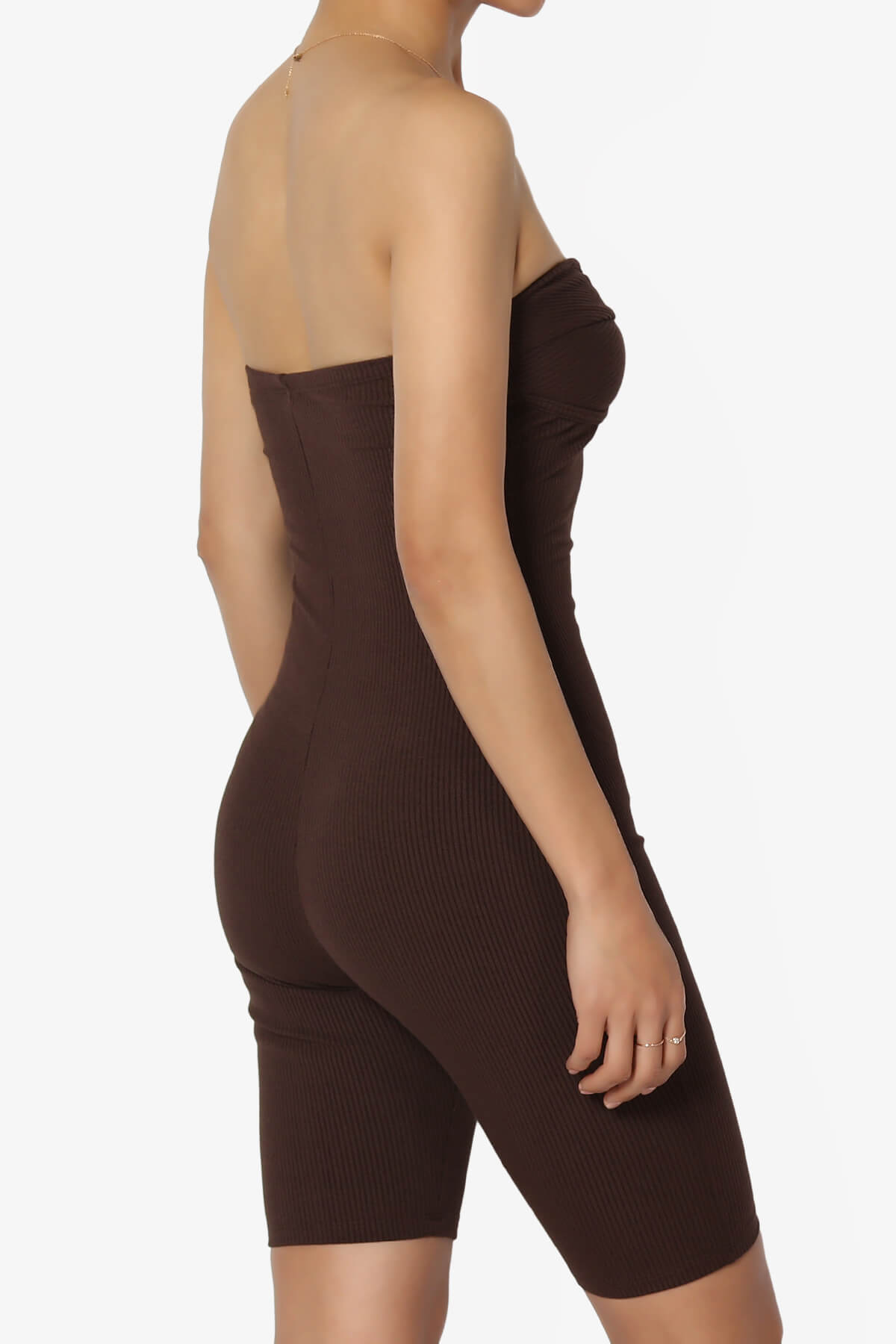 Santana Strapless Ribbed Romper BROWN_4