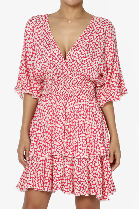 Square Print Surplice Mini Dress FUCHSIA_1