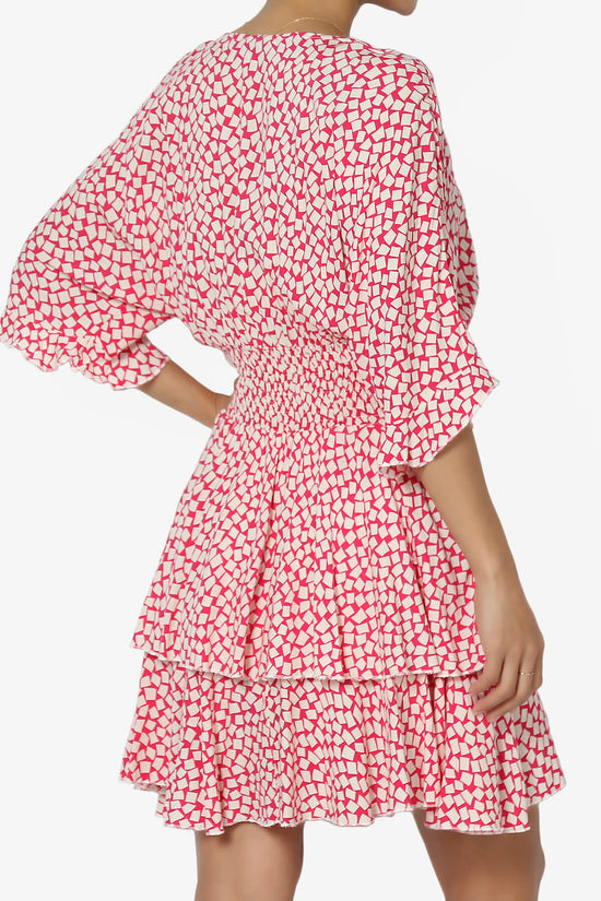 Square Print Surplice Mini Dress FUCHSIA_2