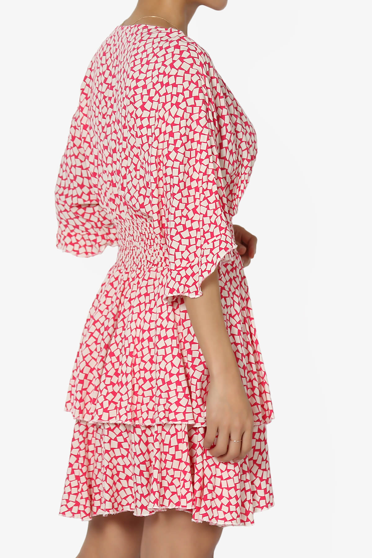 Square Print Surplice Mini Dress FUCHSIA_4