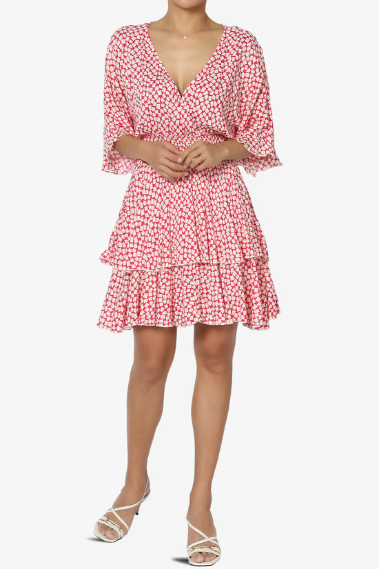 Square Print Surplice Mini Dress FUCHSIA_6