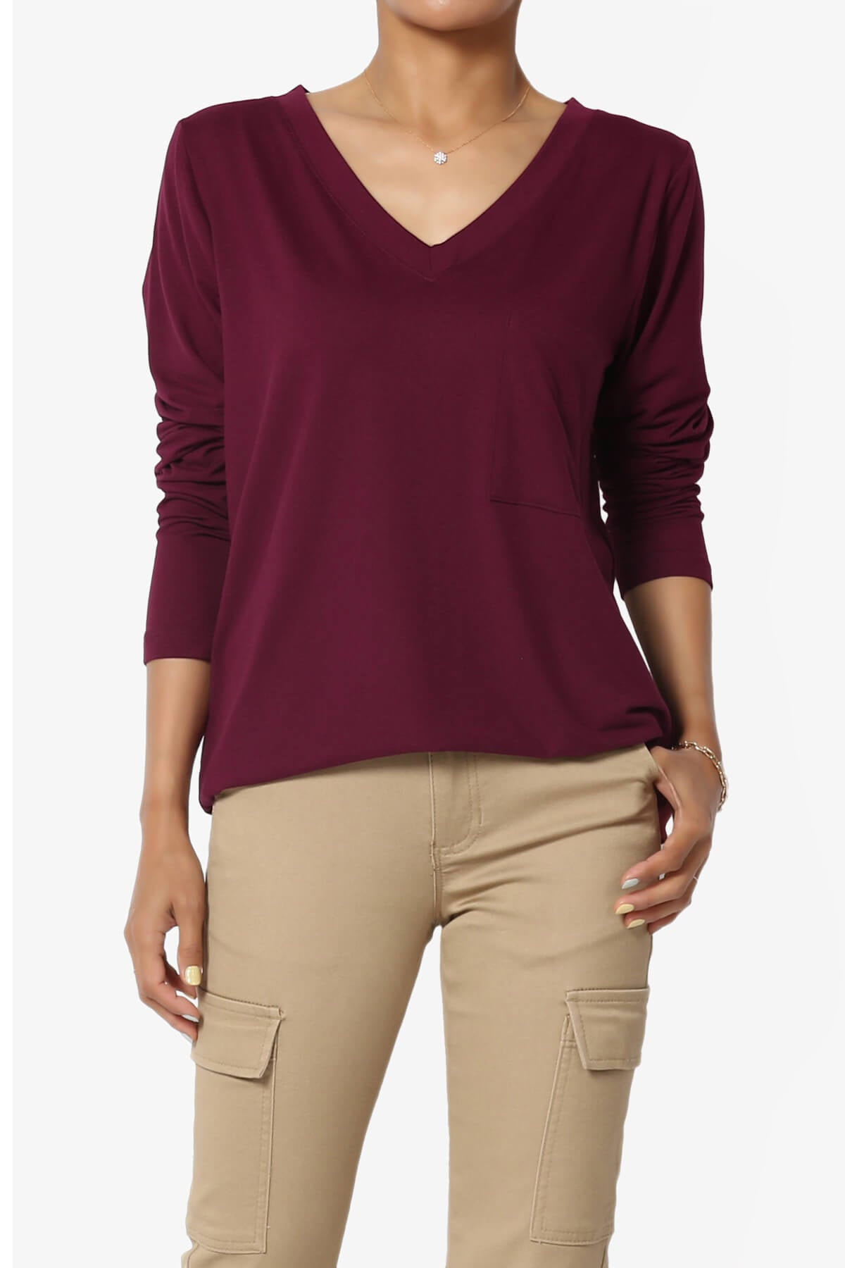 Susan Ultra Soft Chest Pocket Loose Fit T-Shirt DARK BURGUNDY_1