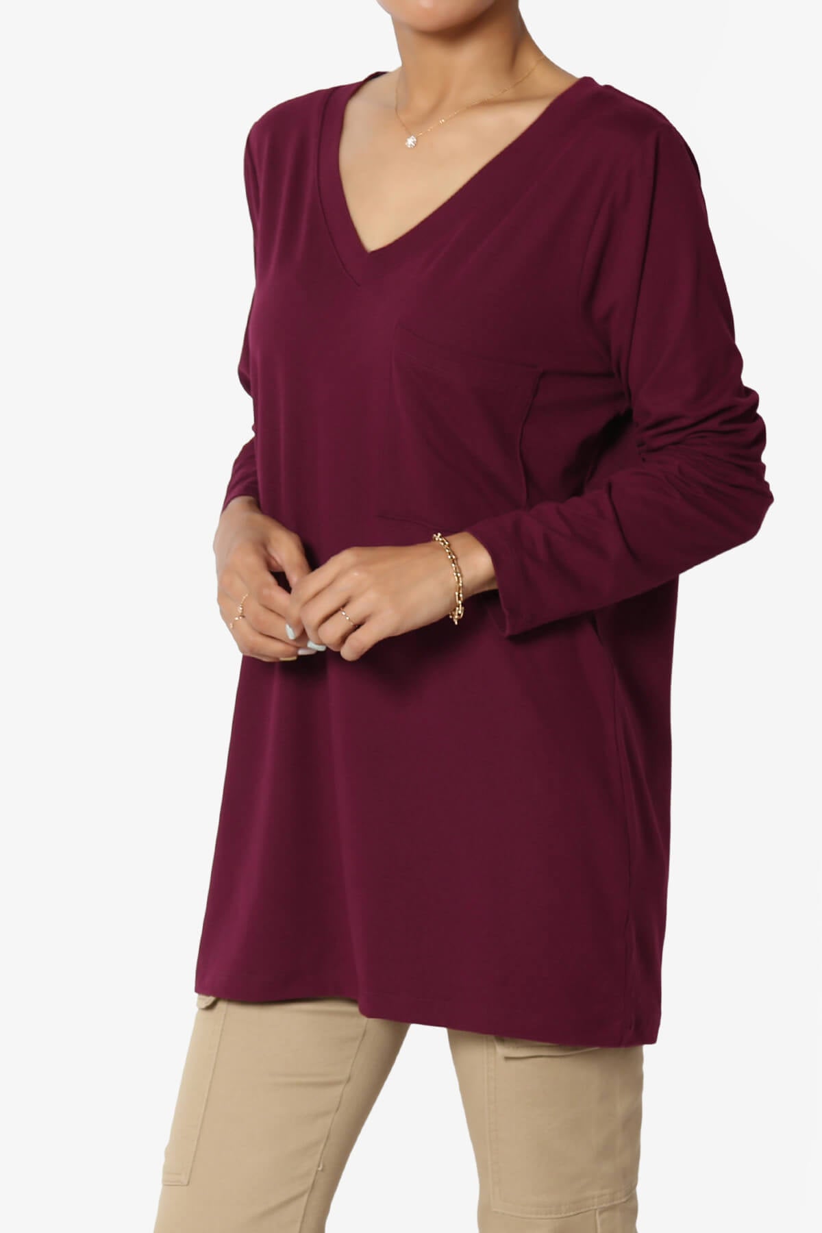 Susan Ultra Soft Chest Pocket Loose Fit T-Shirt DARK BURGUNDY_3