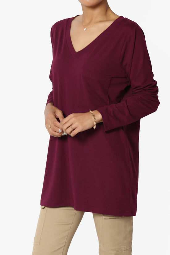 Susan Ultra Soft Chest Pocket Loose Fit T-Shirt DARK BURGUNDY_3