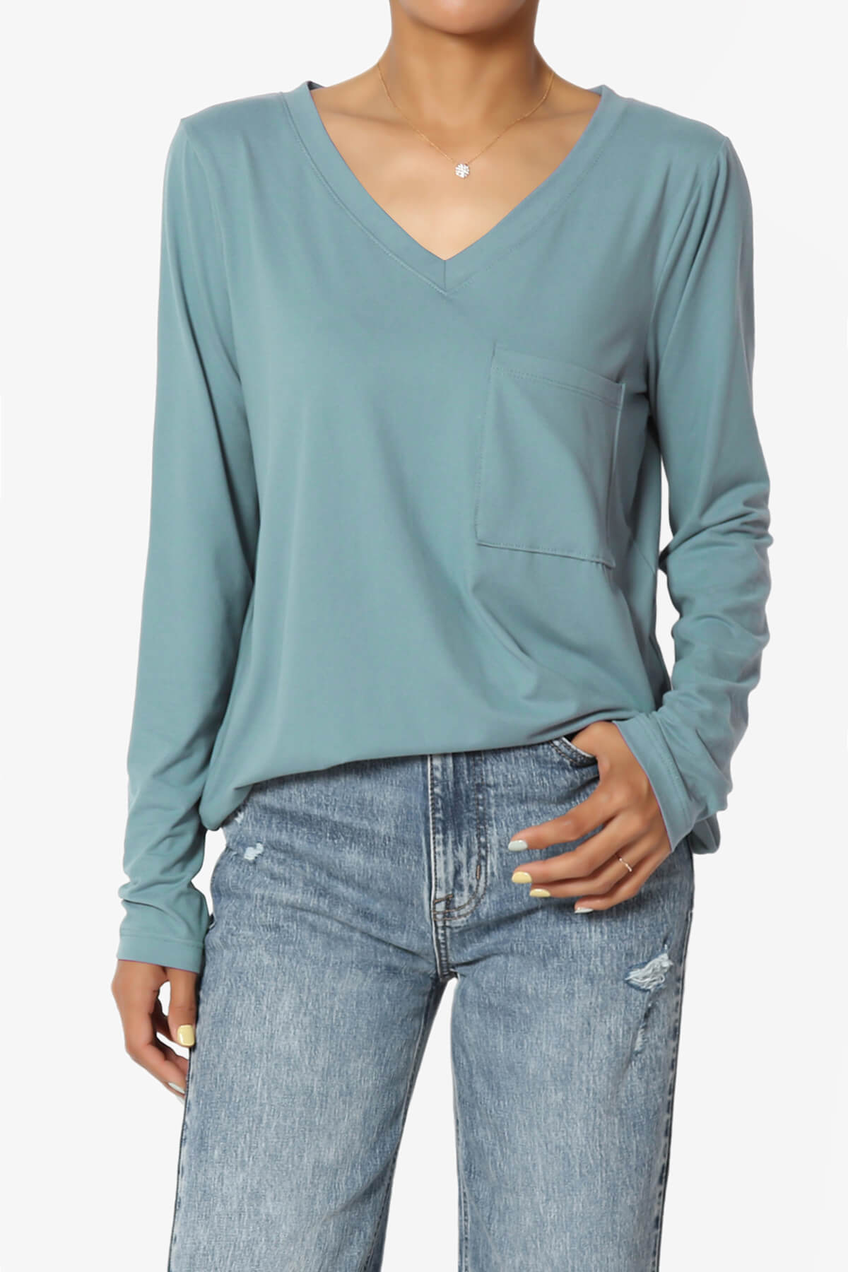 Susan Ultra Soft Chest Pocket Loose Fit T-Shirt DUSTY BLUE_1