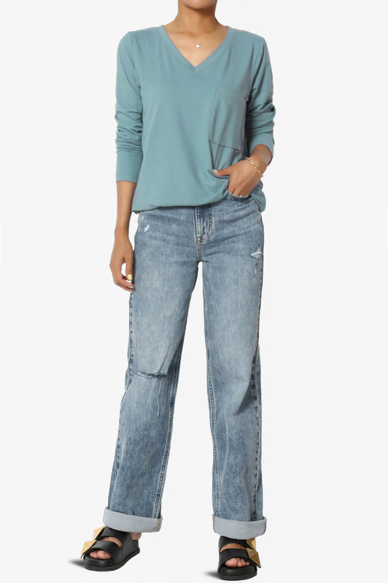 Susan Ultra Soft Chest Pocket Loose Fit T-Shirt DUSTY BLUE_6