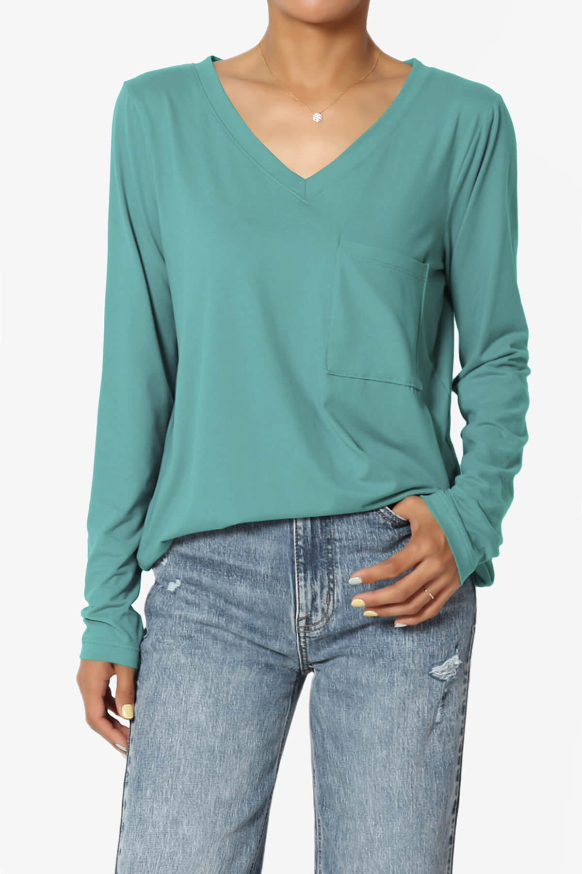 Susan Ultra Soft Chest Pocket Loose Fit T-Shirt DUSTY TEAL_1