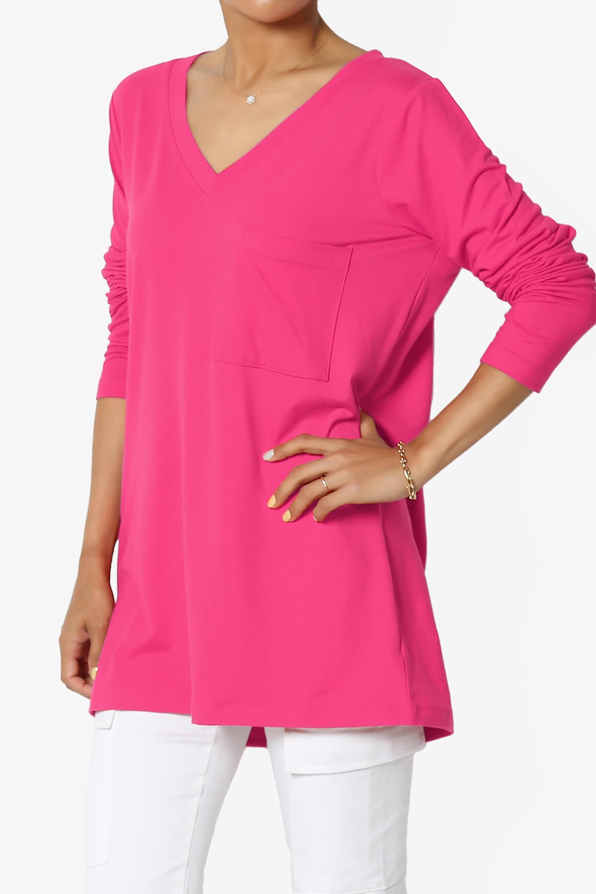 Susan Ultra Soft Chest Pocket Loose Fit T-Shirt FUCHSIA_3