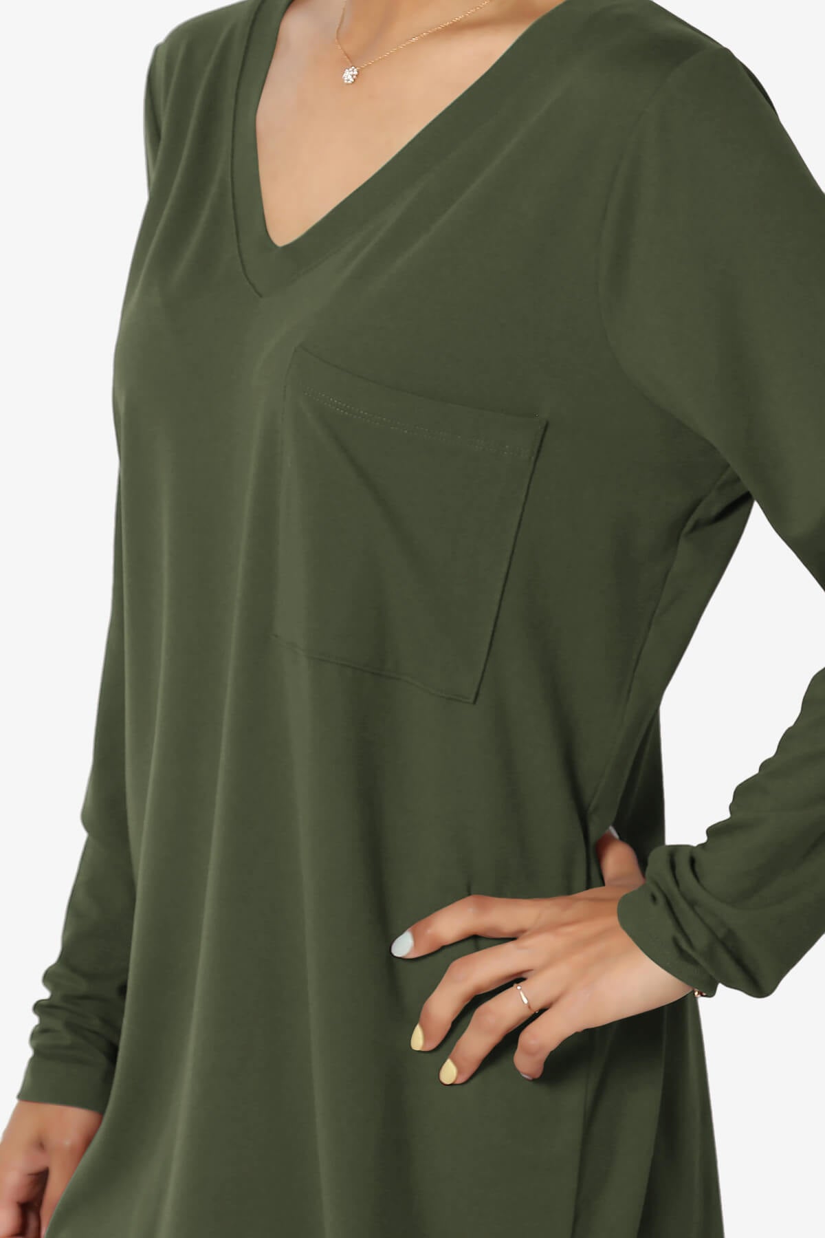Susan Ultra Soft Chest Pocket Loose Fit T-Shirt OLIVE_5