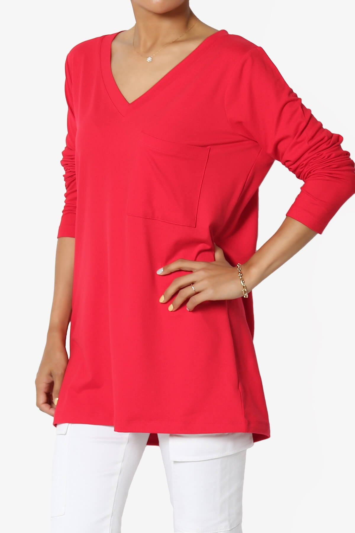 Susan Ultra Soft Chest Pocket Loose Fit T-Shirt RED_3