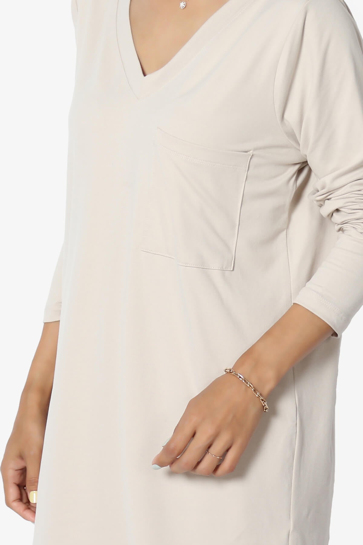 Susan Ultra Soft Chest Pocket Loose Fit T-Shirt SAND BEIGE_5