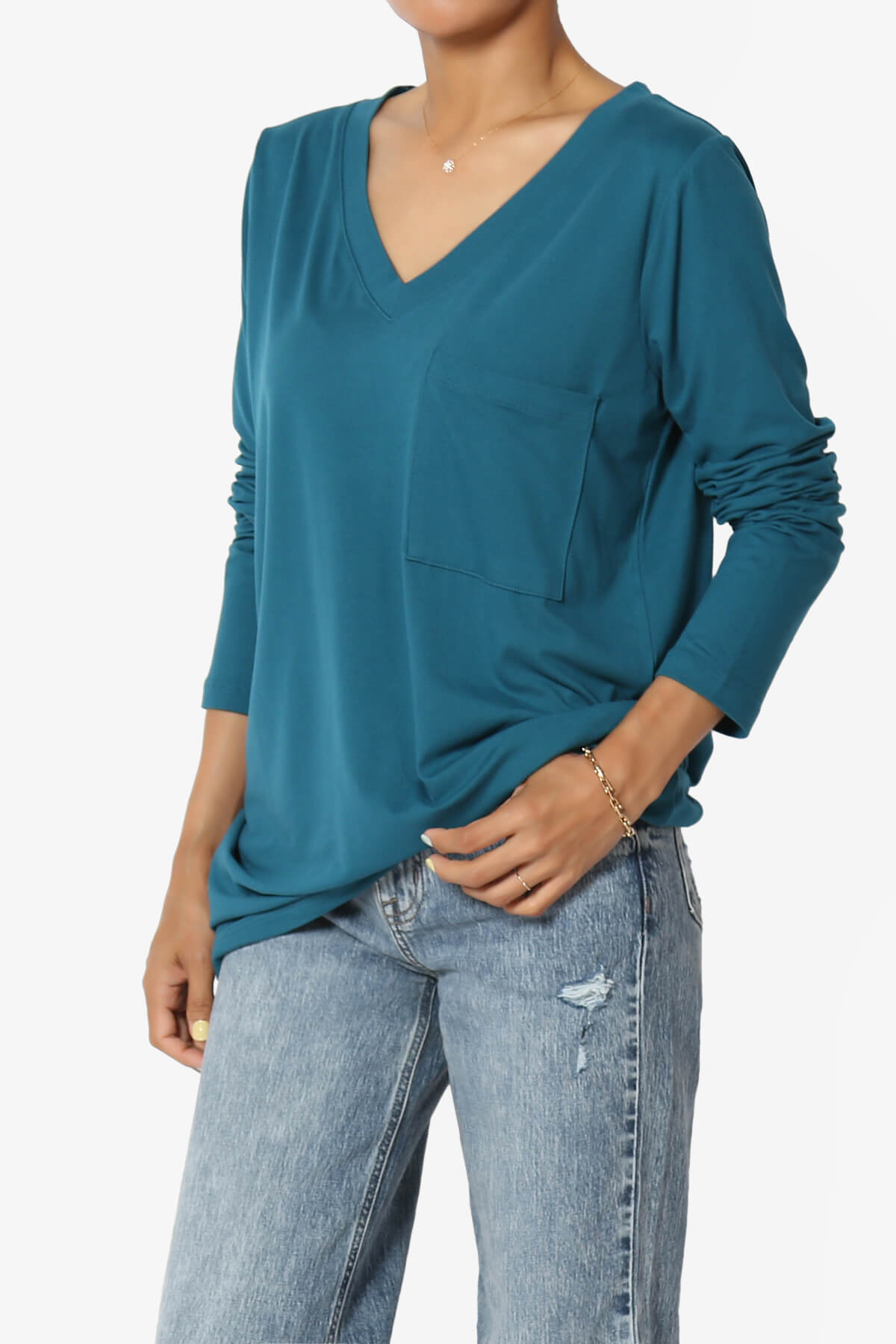 Susan Ultra Soft Chest Pocket Loose Fit T-Shirt TEAL_3