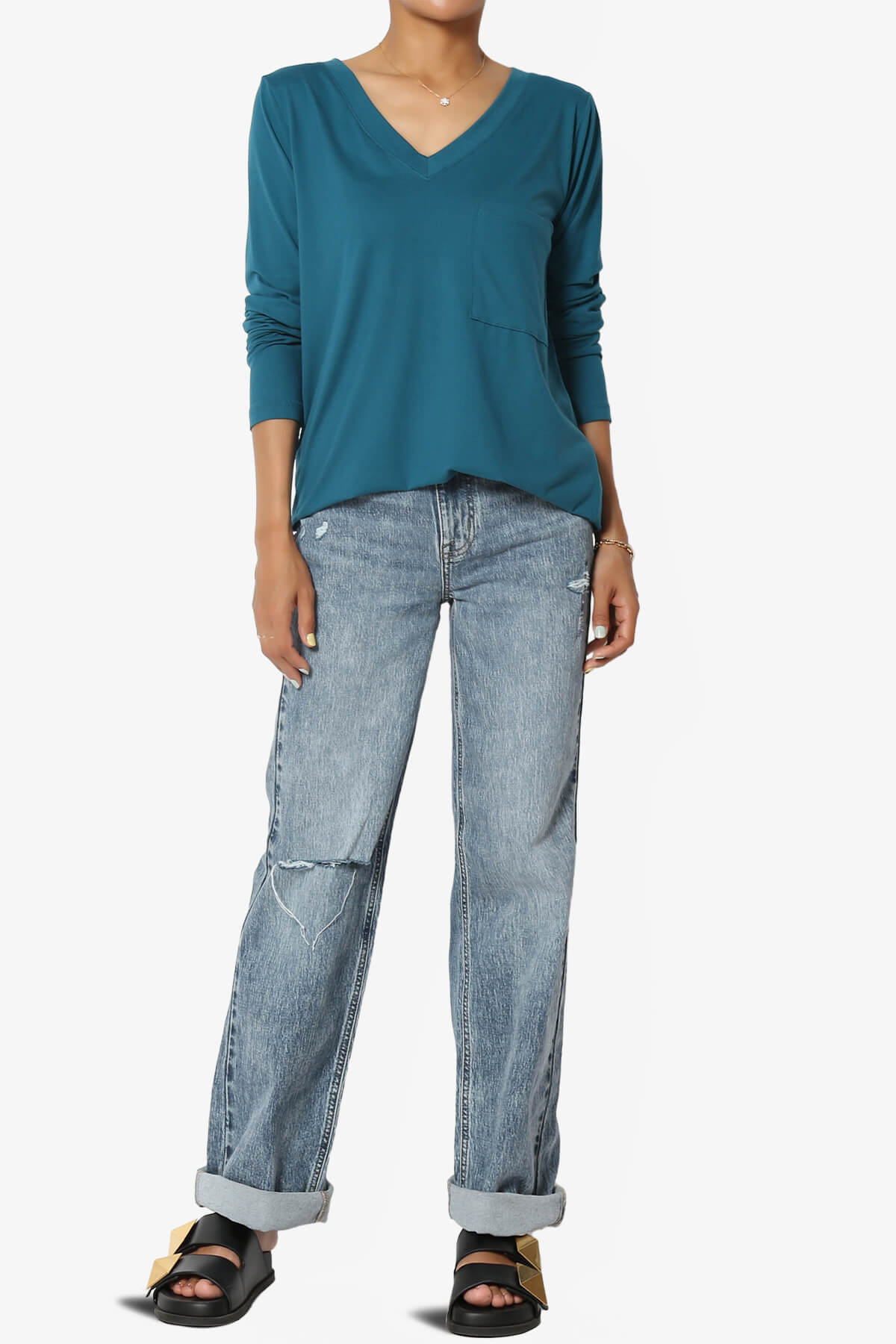 Susan Ultra Soft Chest Pocket Loose Fit T-Shirt TEAL_6