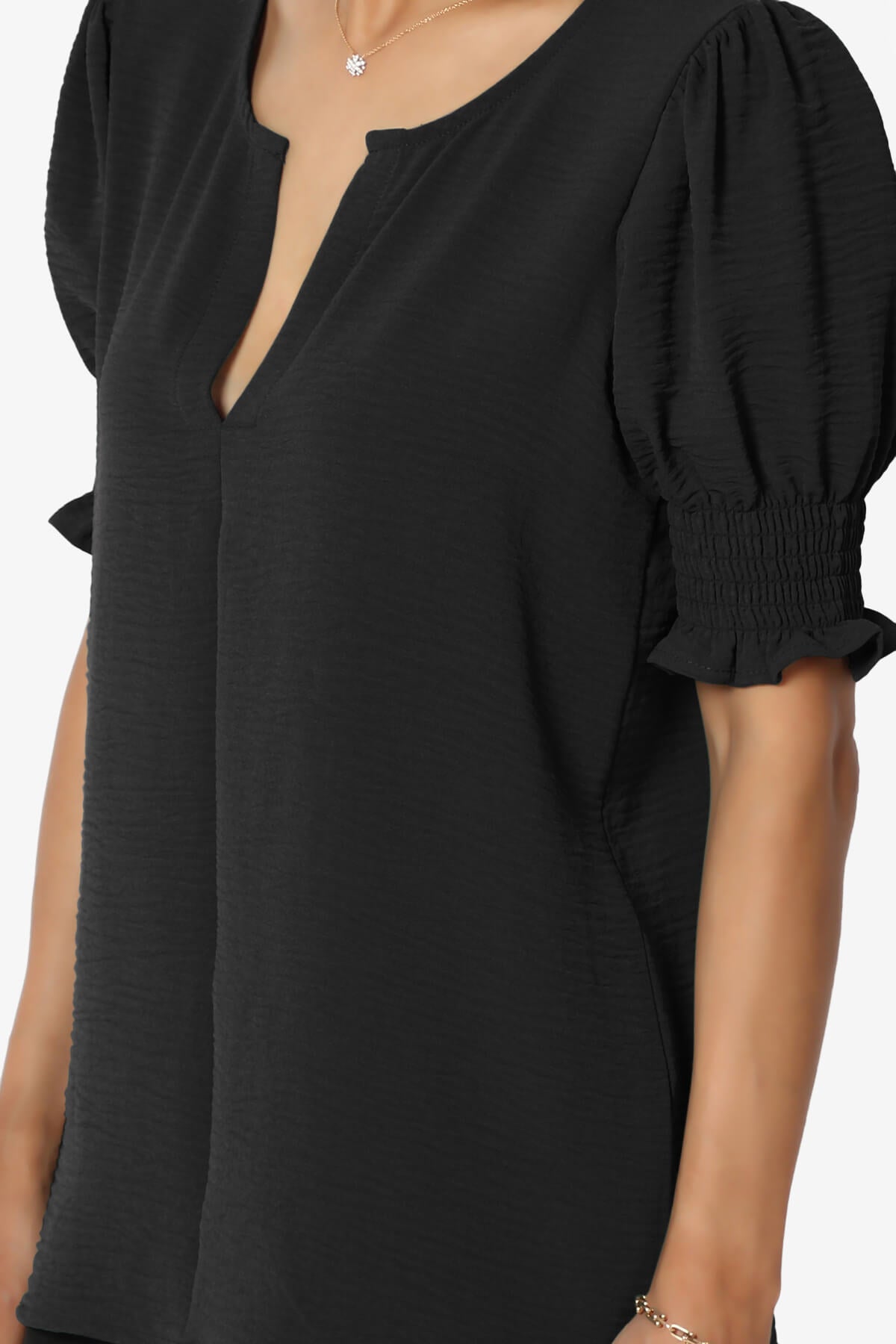 Tori Cool Woven Puff Short Sleeve Top BLACK_5